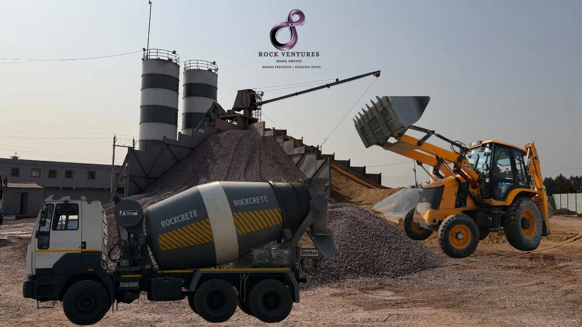 Concrete mixer truck parked at batching plant